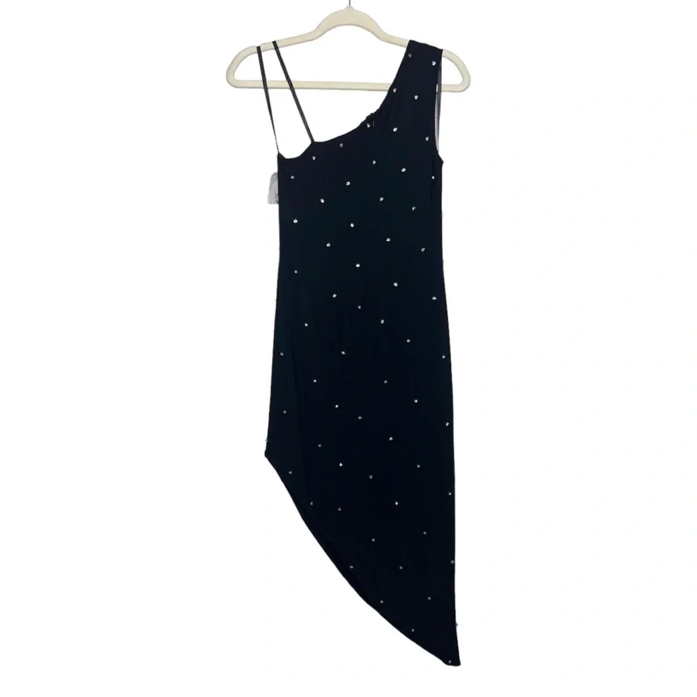 NWOT MAC DUGGAL Ieena Asymmetric Rhinestone Embellished Midi-Dress. Size 4 - Picture 4 of 11